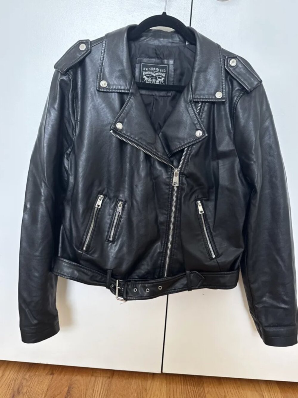 Levi's Belted Vegan Leather Moto Jacket Black Women's XL